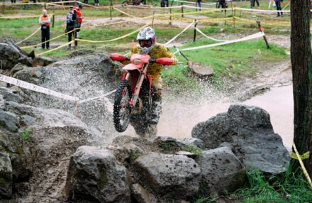 Honda Racing RedMoto Enduro Team riders on the track, with Steve Holcombe celebrating his double win and Samuele Bernardini dominating the 250 4T class