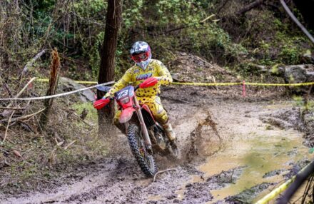 Honda Racing RedMoto Enduro Team riders on the track, with Steve Holcombe celebrating his double win and Samuele Bernardini dominating the 250 4T class