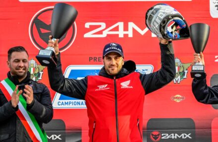 Honda Racing RedMoto Enduro Team riders on the track, with Steve Holcombe celebrating his double win and Samuele Bernardini dominating the 250 4T class