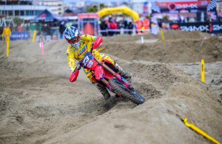 Honda Racing RedMoto Enduro Team riders on the track, with Steve Holcombe celebrating his double win and Samuele Bernardini dominating the 250 4T class