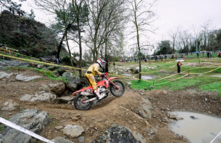 Honda Racing RedMoto Enduro Team riders on the track, with Steve Holcombe celebrating his double win and Samuele Bernardini dominating the 250 4T class