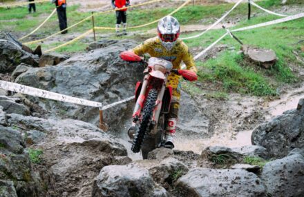 Honda Racing RedMoto Enduro Team riders on the track, with Steve Holcombe celebrating his double win and Samuele Bernardini dominating the 250 4T class