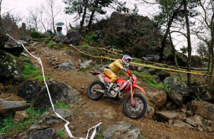 Honda Racing RedMoto Enduro Team riders on the track, with Steve Holcombe celebrating his double win and Samuele Bernardini dominating the 250 4T class