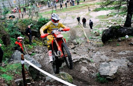 Honda Racing RedMoto Enduro Team riders on the track, with Steve Holcombe celebrating his double win and Samuele Bernardini dominating the 250 4T class