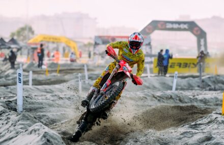 Honda Racing RedMoto Enduro Team riders on the track, with Steve Holcombe celebrating his double win and Samuele Bernardini dominating the 250 4T class